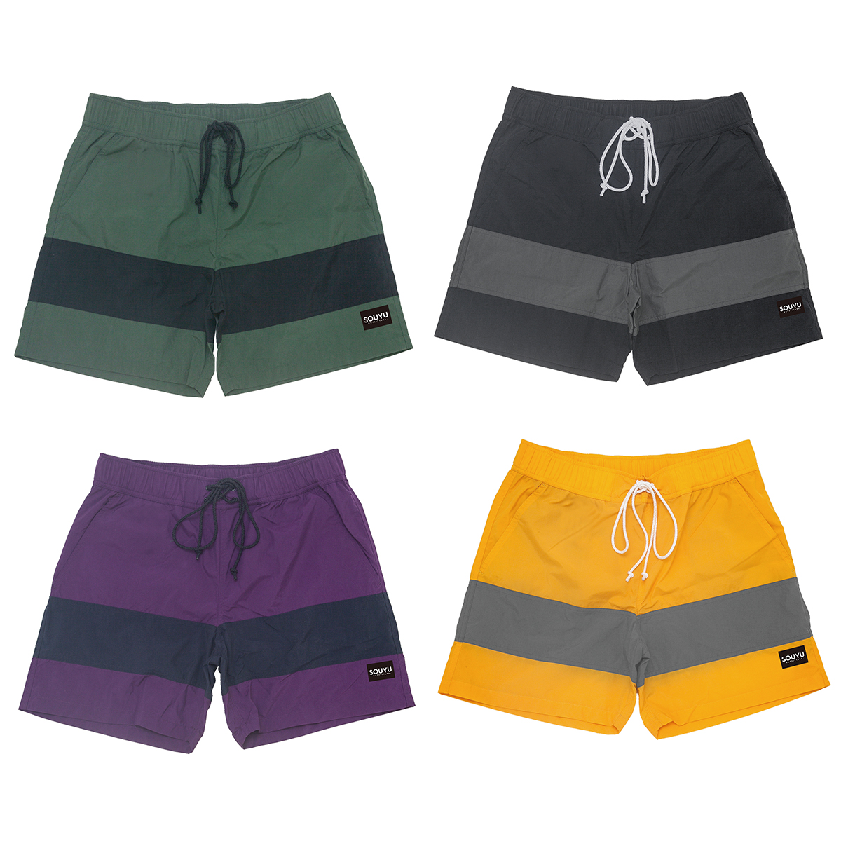 SURF VIBES SHORT サーフバイブスショーツ Number : s20-so-08 Fabric :Nylon 100% Size : XS, S, M, L, XL Color:Olive × Black, Black × Gray, Purple × Navy, Yellow × Gray Price : ¥11,800